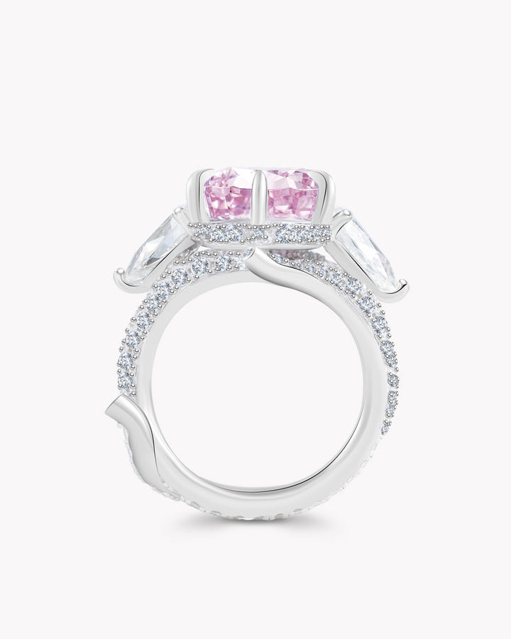 Tear of Joséphine: Pink Pear Cut Diamond Ring with Crossed Branch Band